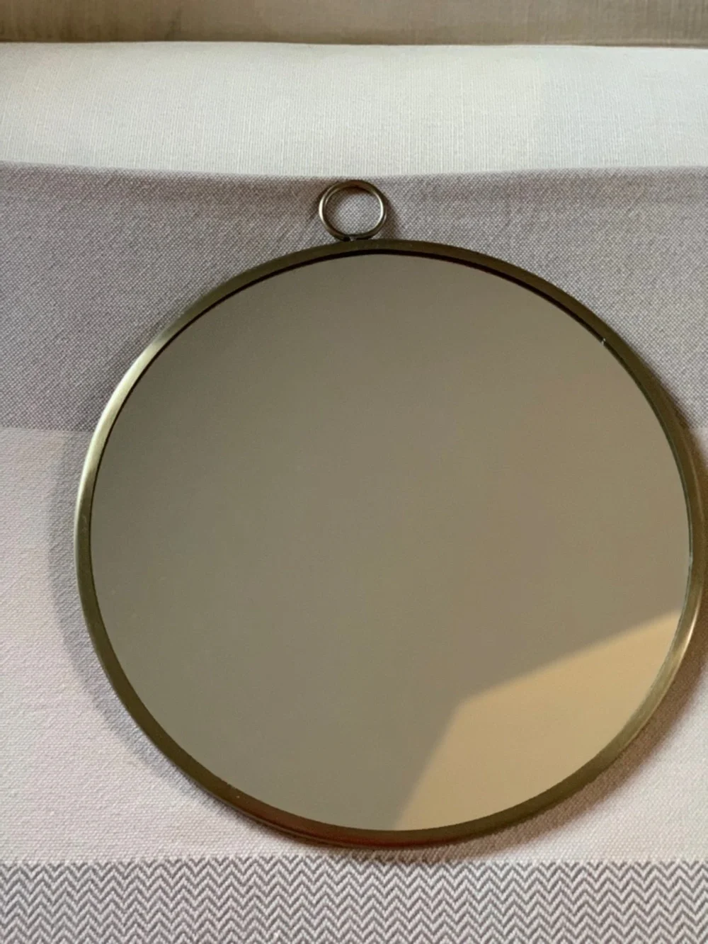 Lacquered Brass Ring Finish Round Wall Mirror 12” x 12”